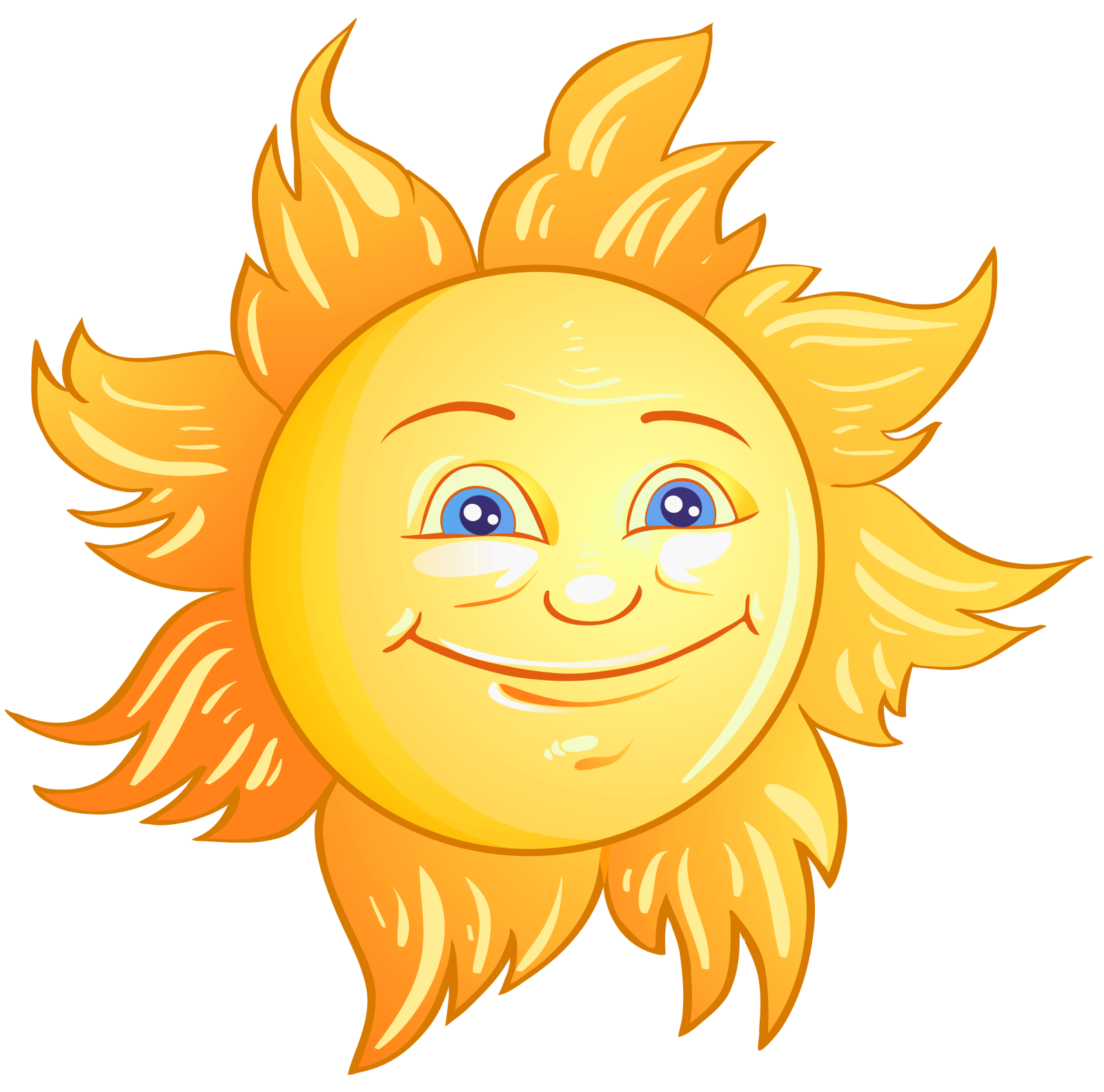 a smiling sun with blue eyes