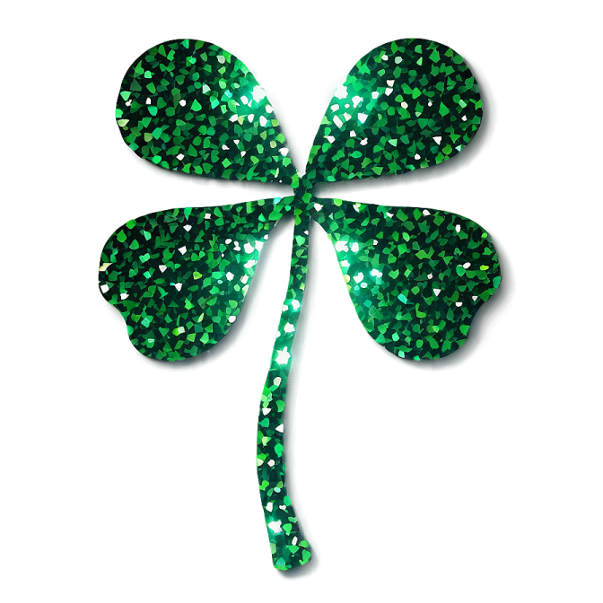 a green shamrock with hearts on it