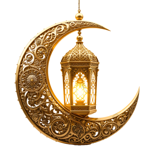 a crescent with a lantern hanging on it