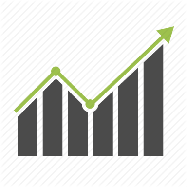 a graph chart with an arrow pointing up