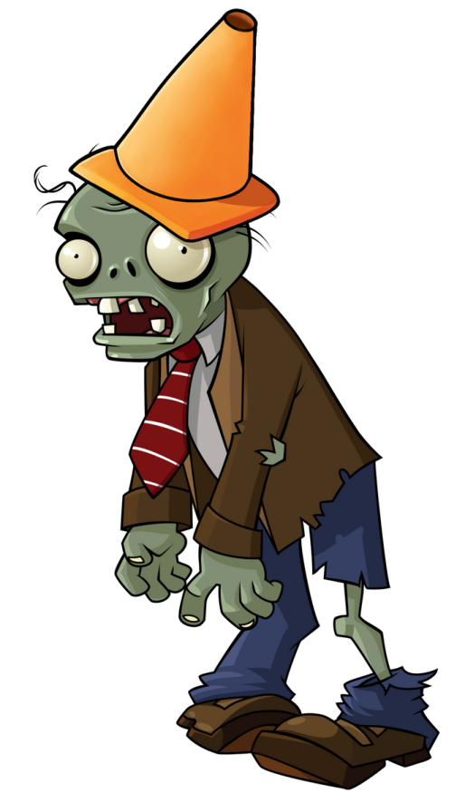 a cartoon zombie with an orange hat and tie