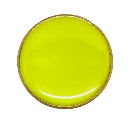 a yellow button with a white background