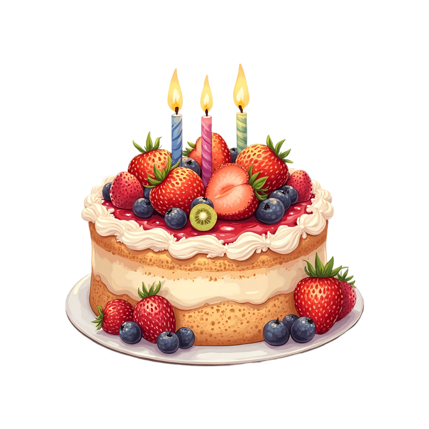 a cake with candles and strawberries on top