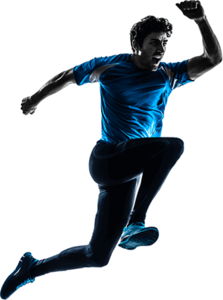 a silhouette of a man jumping in the air