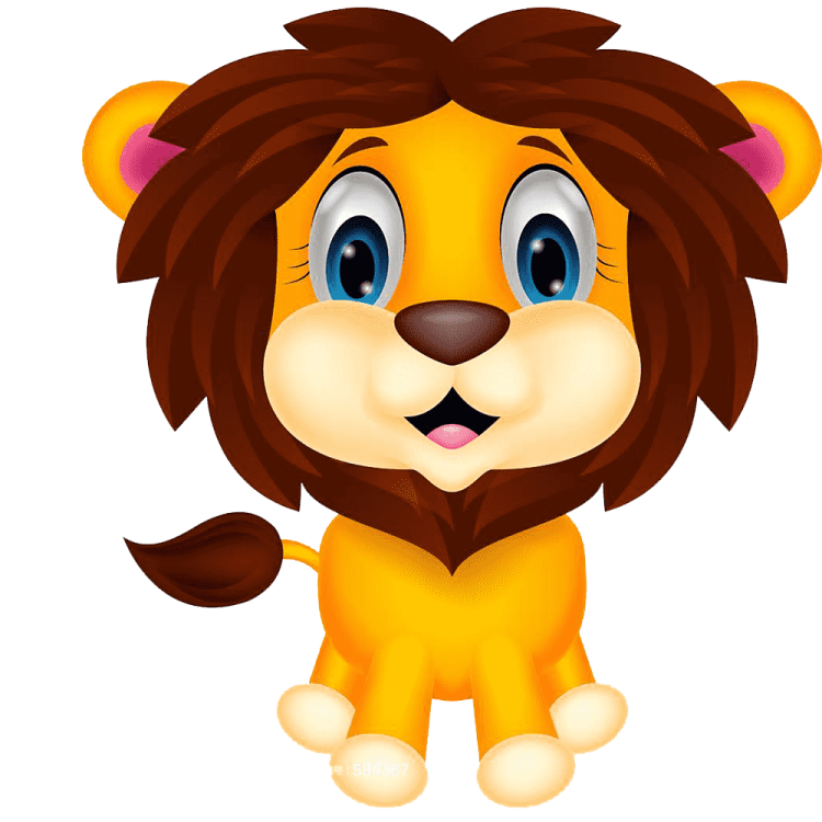 a cartoon lion sitting down and smiling