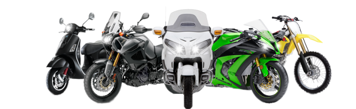 three motorcycles are lined up on a white background