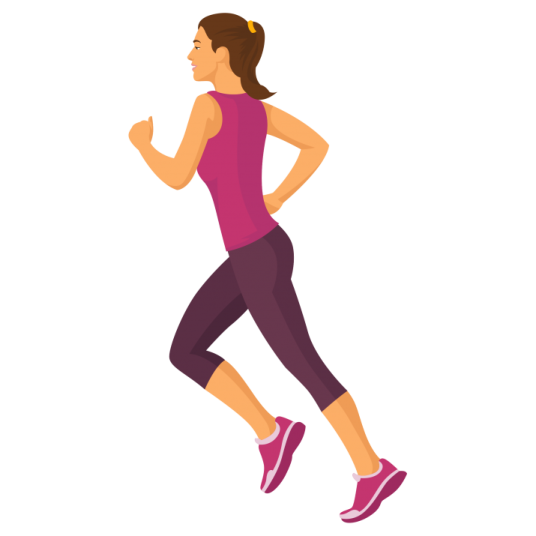 a woman running on a white background