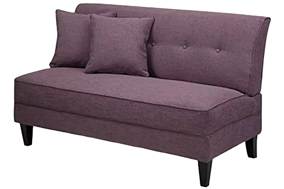 a purple couch with two pillows on it