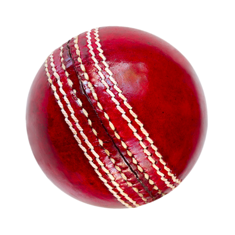 a red leather cricket ball on a white background