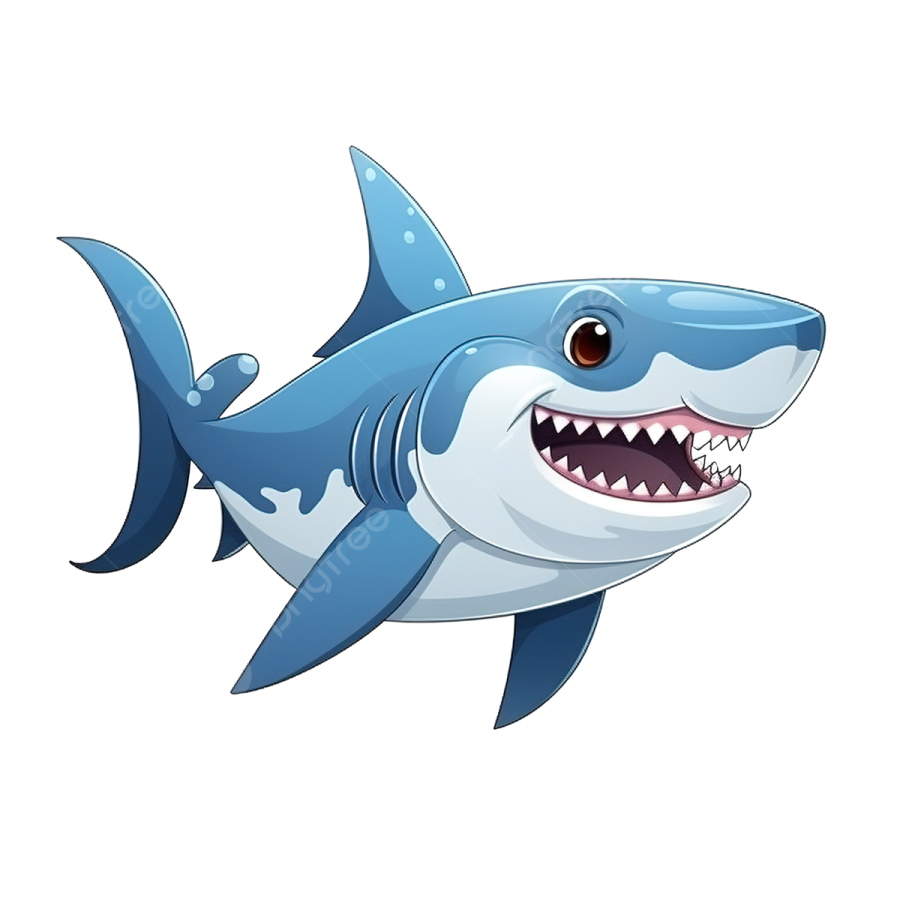 a cartoon shark with its mouth open