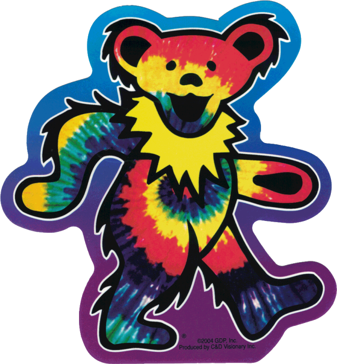 a tie - dye sticker with a teddy bear on it