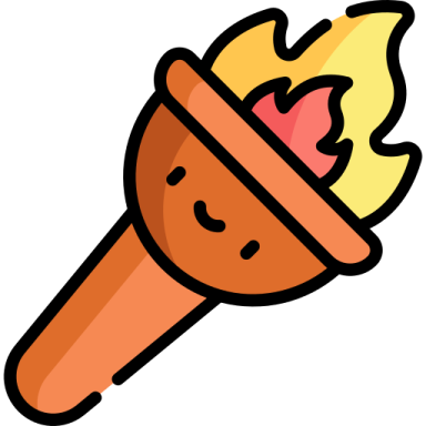 a cartoon fire torch with a smiling face