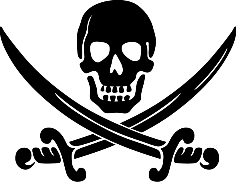 a pirate skull and two crossed swords