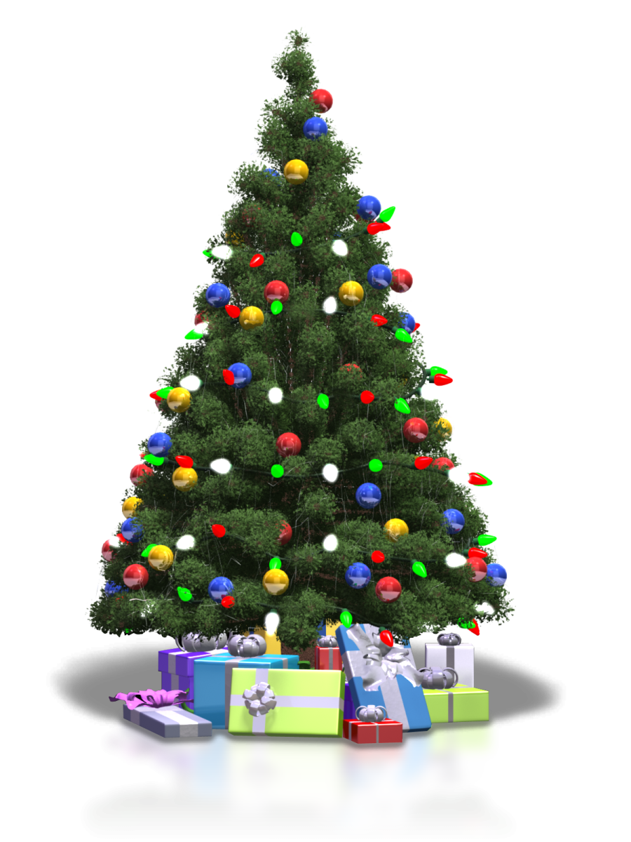 a christmas tree with presents around it