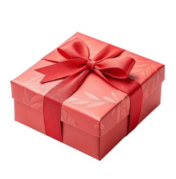 a red gift box with a bow