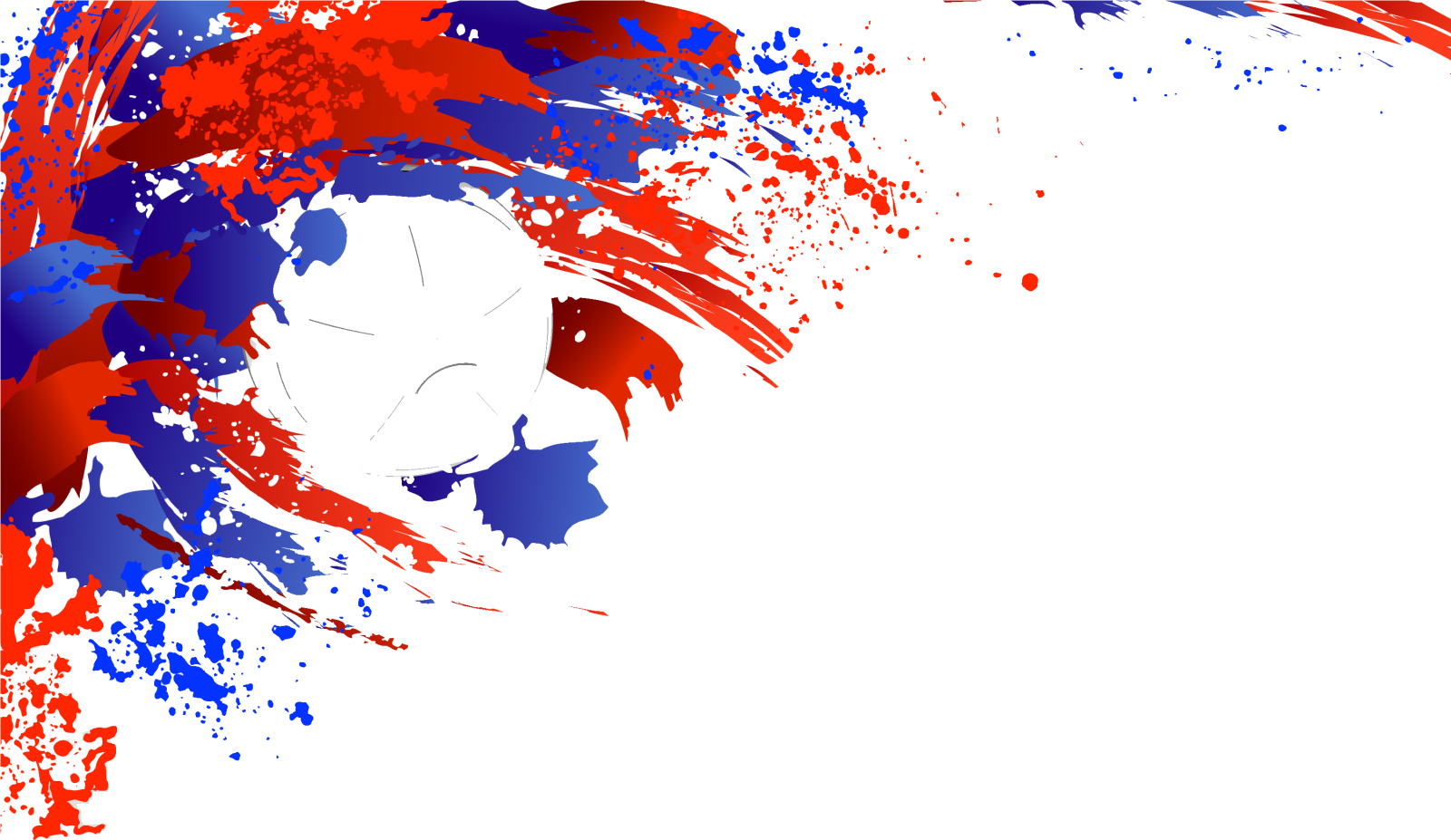 a red and blue paint spied on a white background