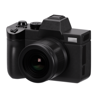 a black camera on a white background