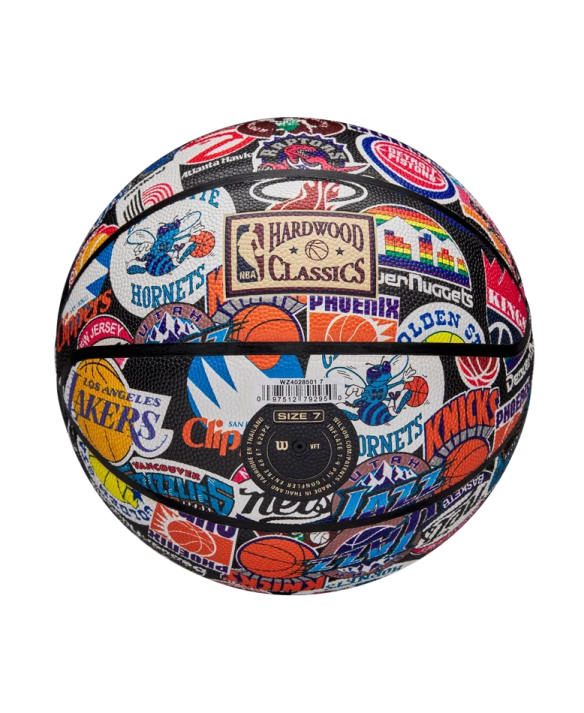 a soccer ball with many different logos on it