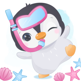 a penguin wearing a mask and diving in the ocean