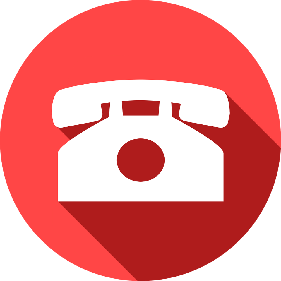 a red phone icon with a long shadow