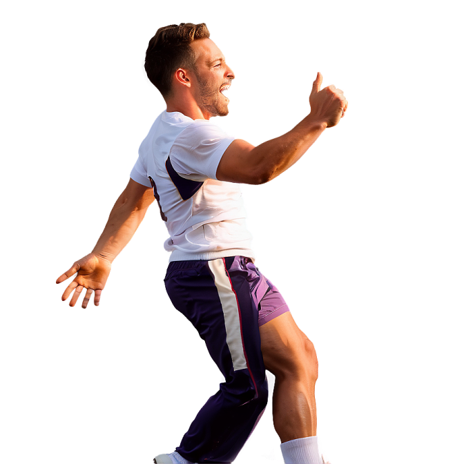 a man in a white shirt and purple shorts