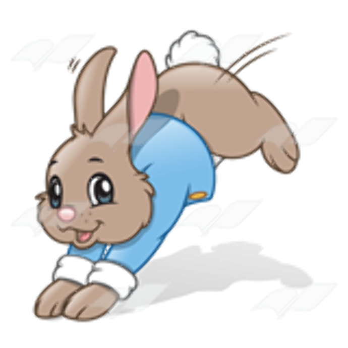 a cartoon rabbit wearing a blue shirt