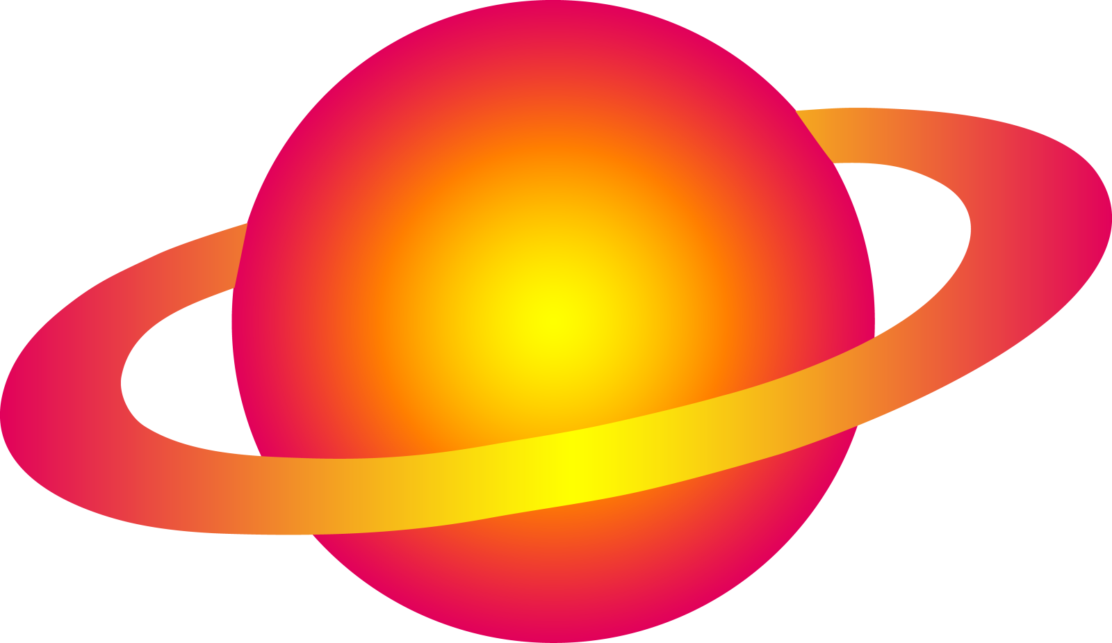 a red and yellow saturn logo