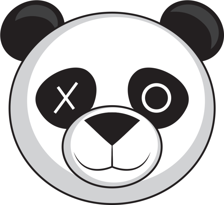 a panda face with the letter x on it