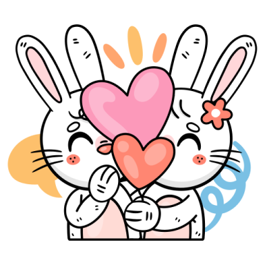 a couple of rabbits holding a heart