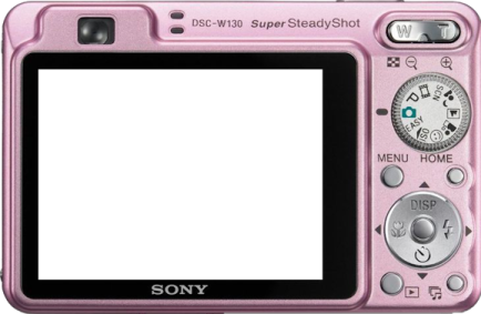 a pink camera with a white screen