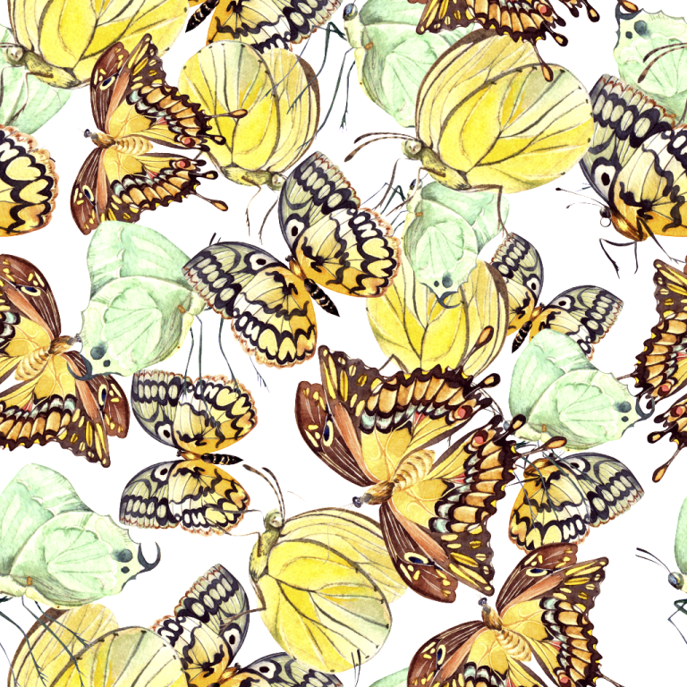 a watercolor painting of yellow butterflies