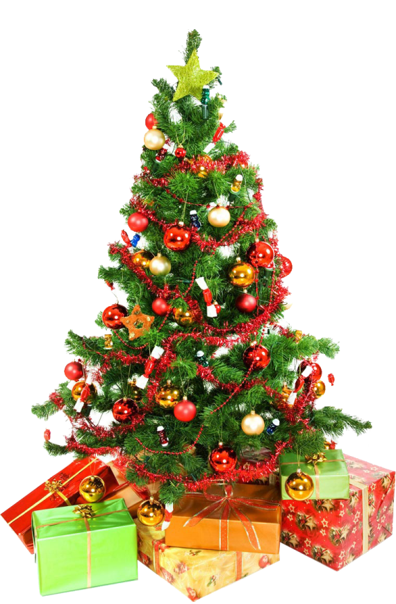 a christmas tree with presents under it