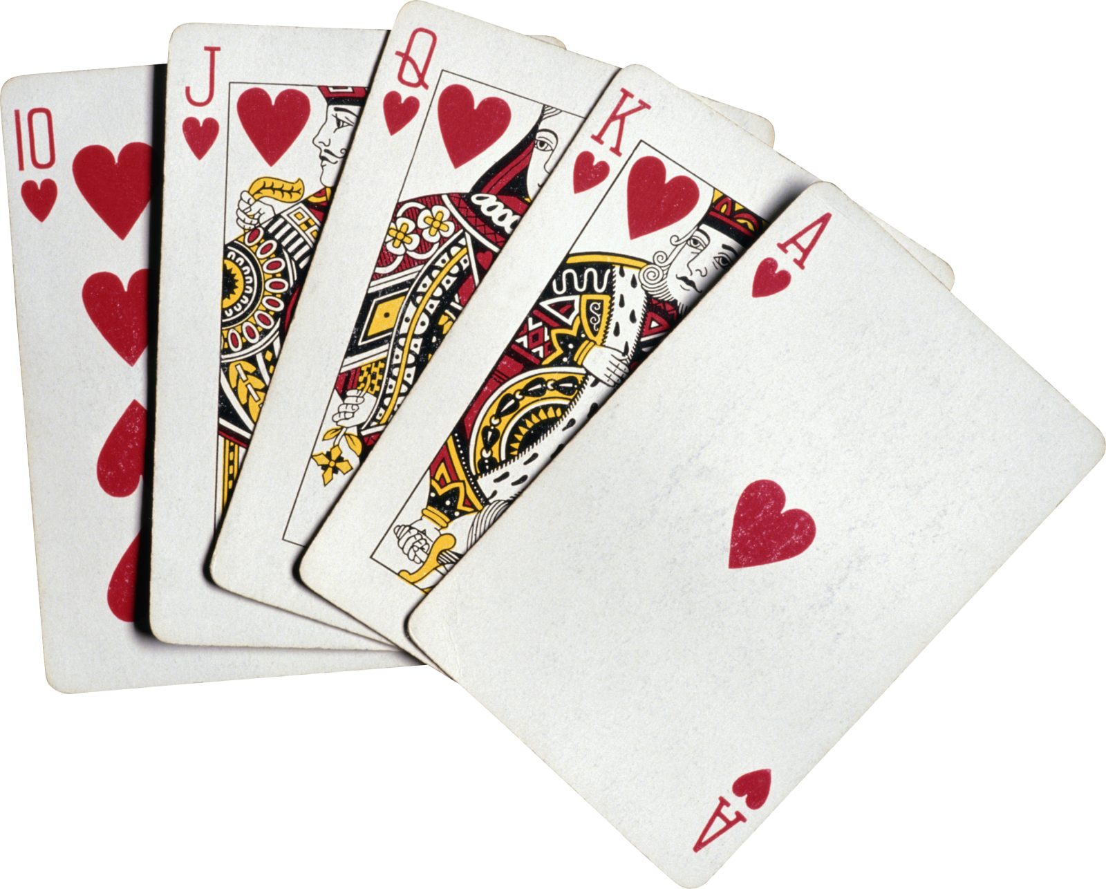 four playing cards on a white background