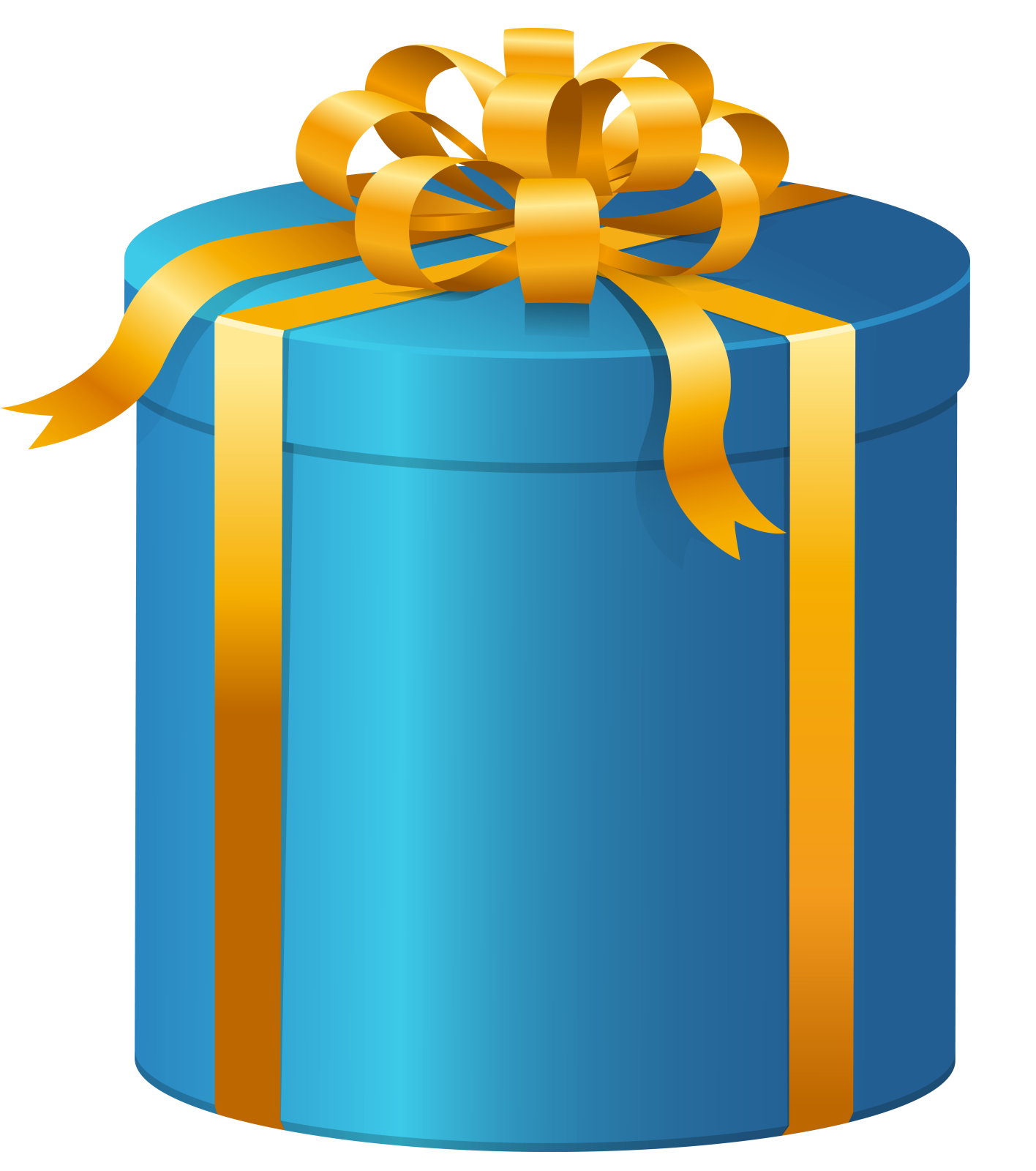a blue gift box with gold ribbon