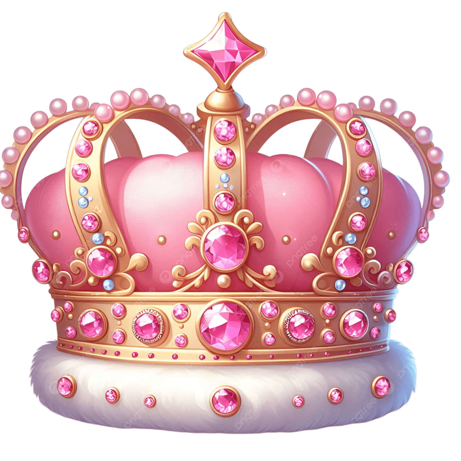 a pink princess crown with jewels and pearls