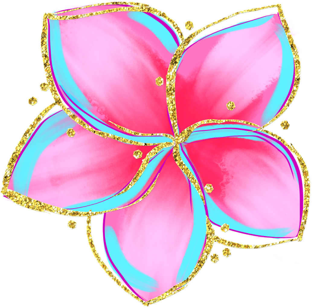 a pink and blue flower on a white background