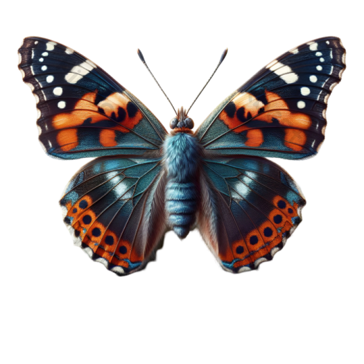 a blue and orange butterfly on a white background