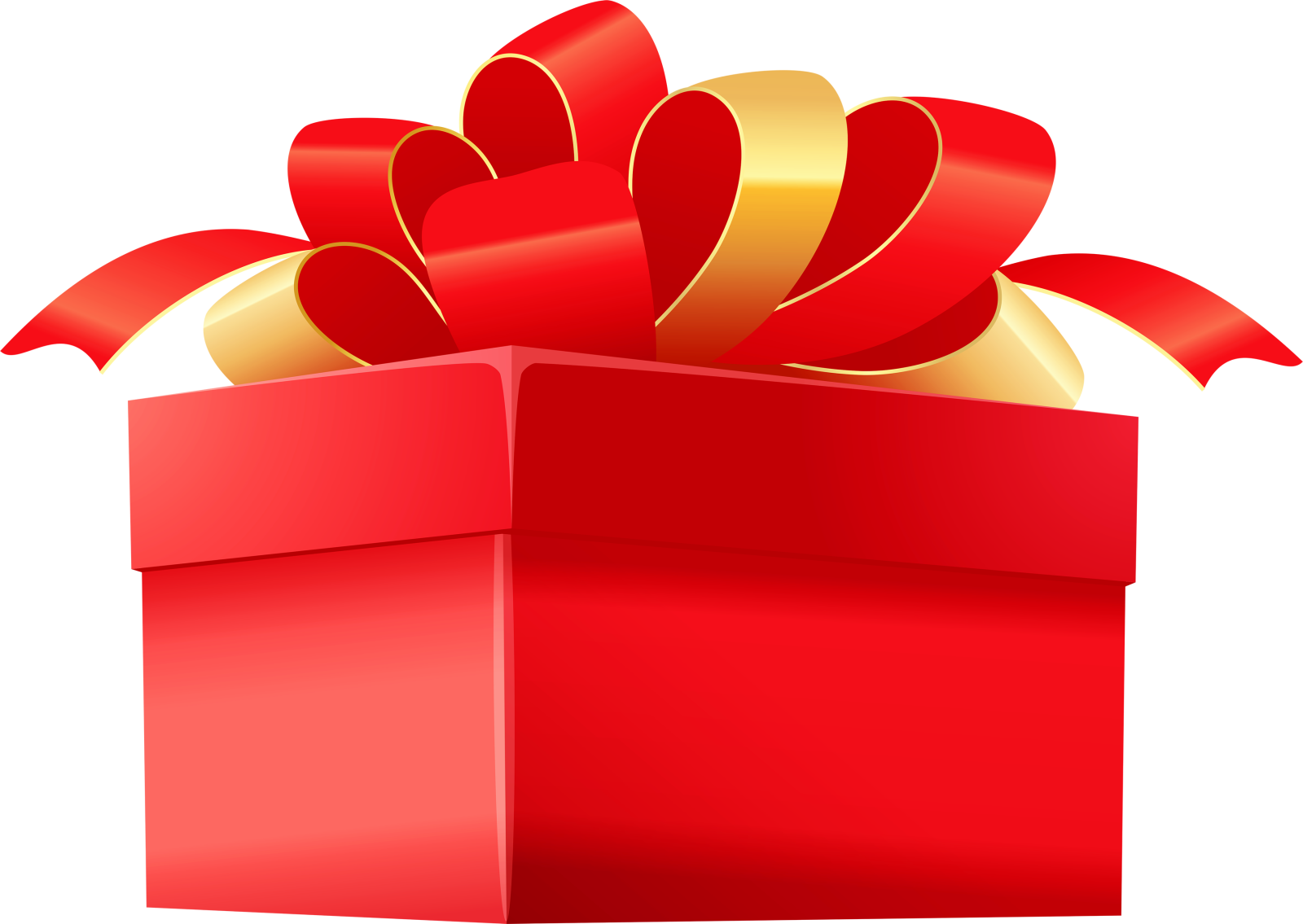 a red gift box with a gold bow