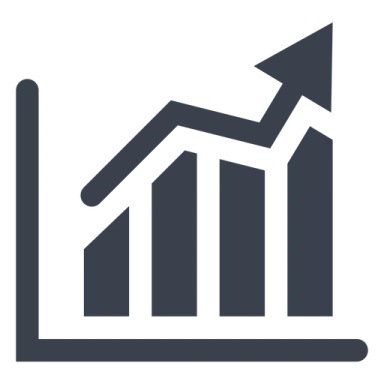 a graph chart with an arrow pointing upward