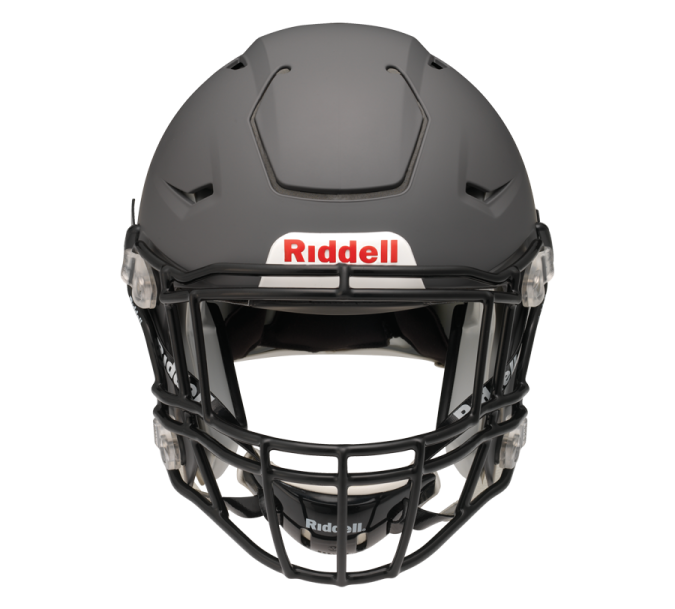 a close up of the rid football helmet