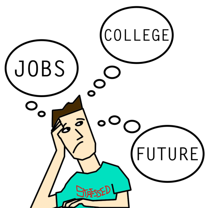 an image of a man thinking about college