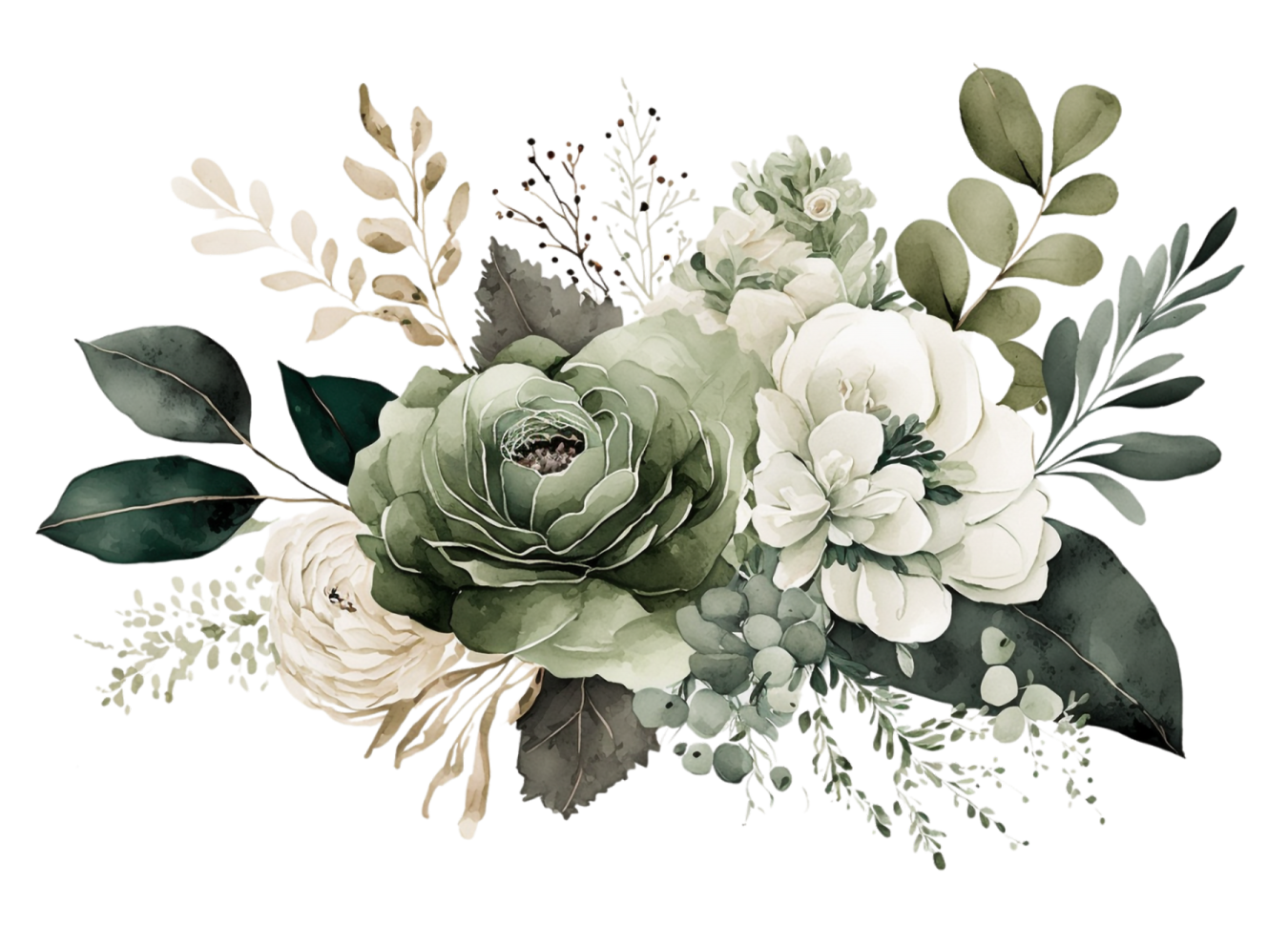 a watercolor painting of flowers and leaves