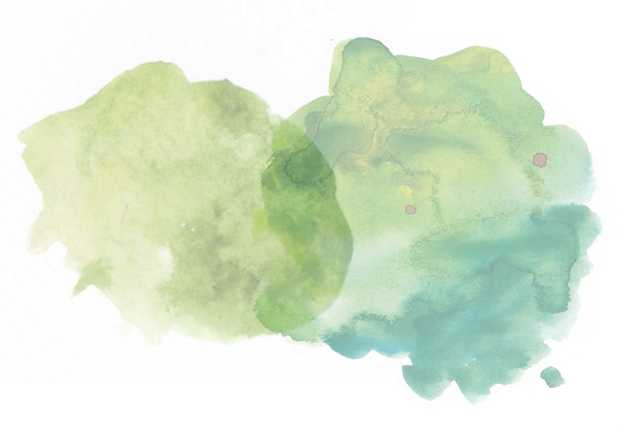 three green and blue watercolor spots