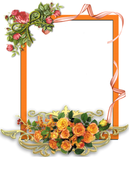 an orange frame with flowers and ribbons
