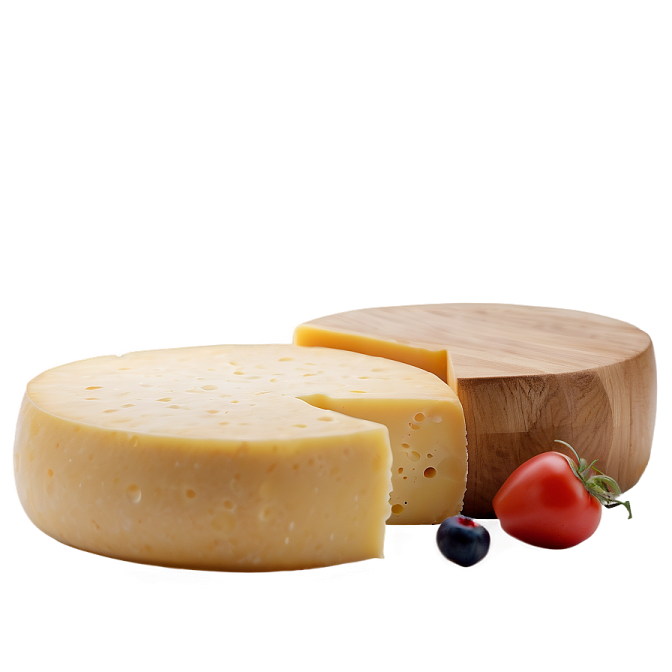 a piece of cheese next to a slice of fruit
