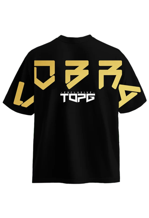 a black t - shirt with gold letters on the front