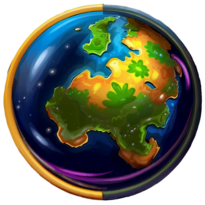 a cartoon earth with green leaves on it