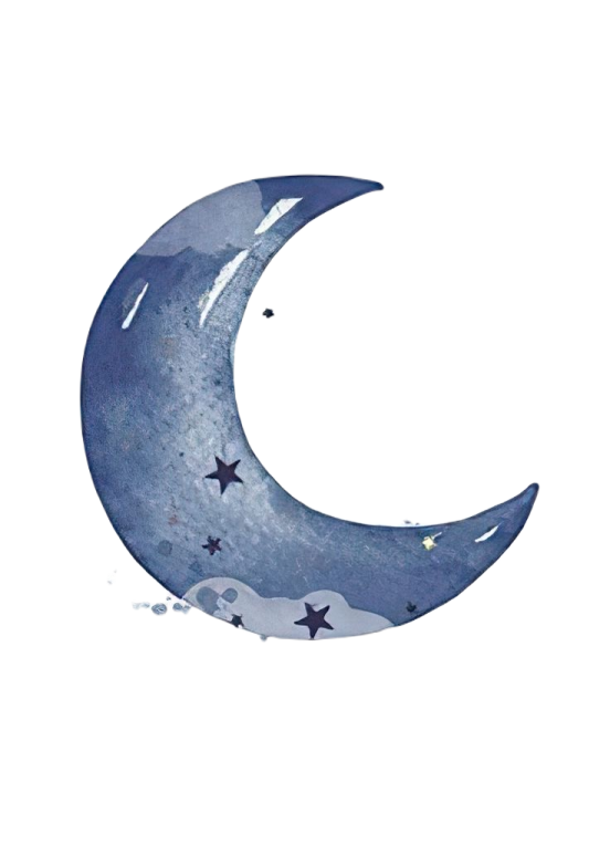a watercolor painting of a crescent with stars on it