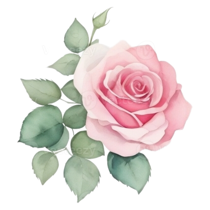 a watercolor painting of a pink rose