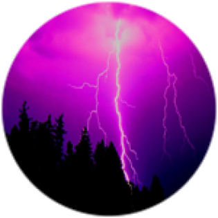 a purple circle with lightning in the sky